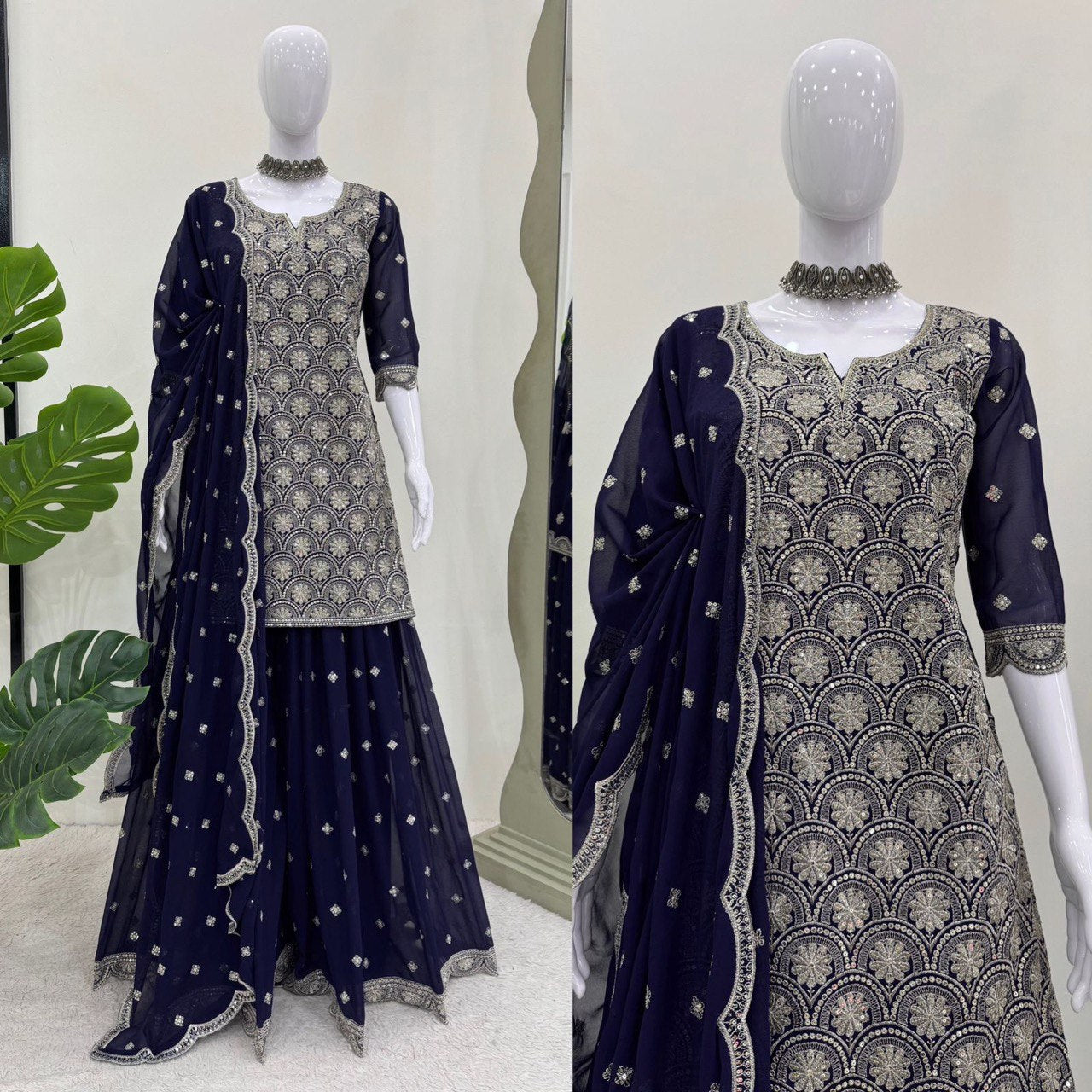 Stylish Faux Georgette Plazo Suit with Dupatta – 2025 Latest Collection