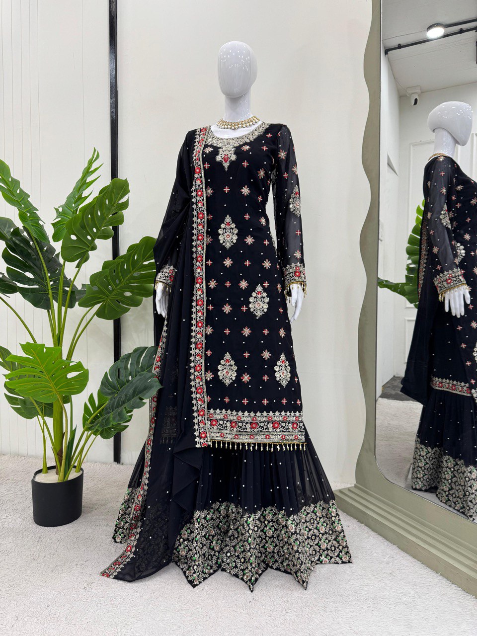 Stylish Faux Georgette Suit with Sharara & Dupatta – Perfect for Festive Glam!