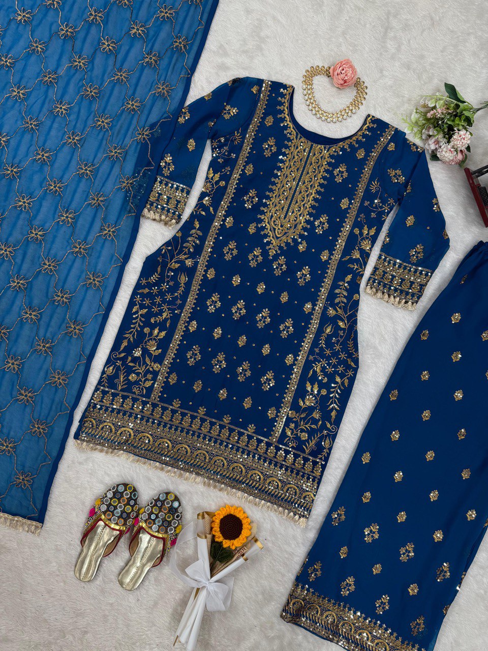 Graceful Faux Georgette Plazo Suit with Dupatta – 2025 Latest Collection