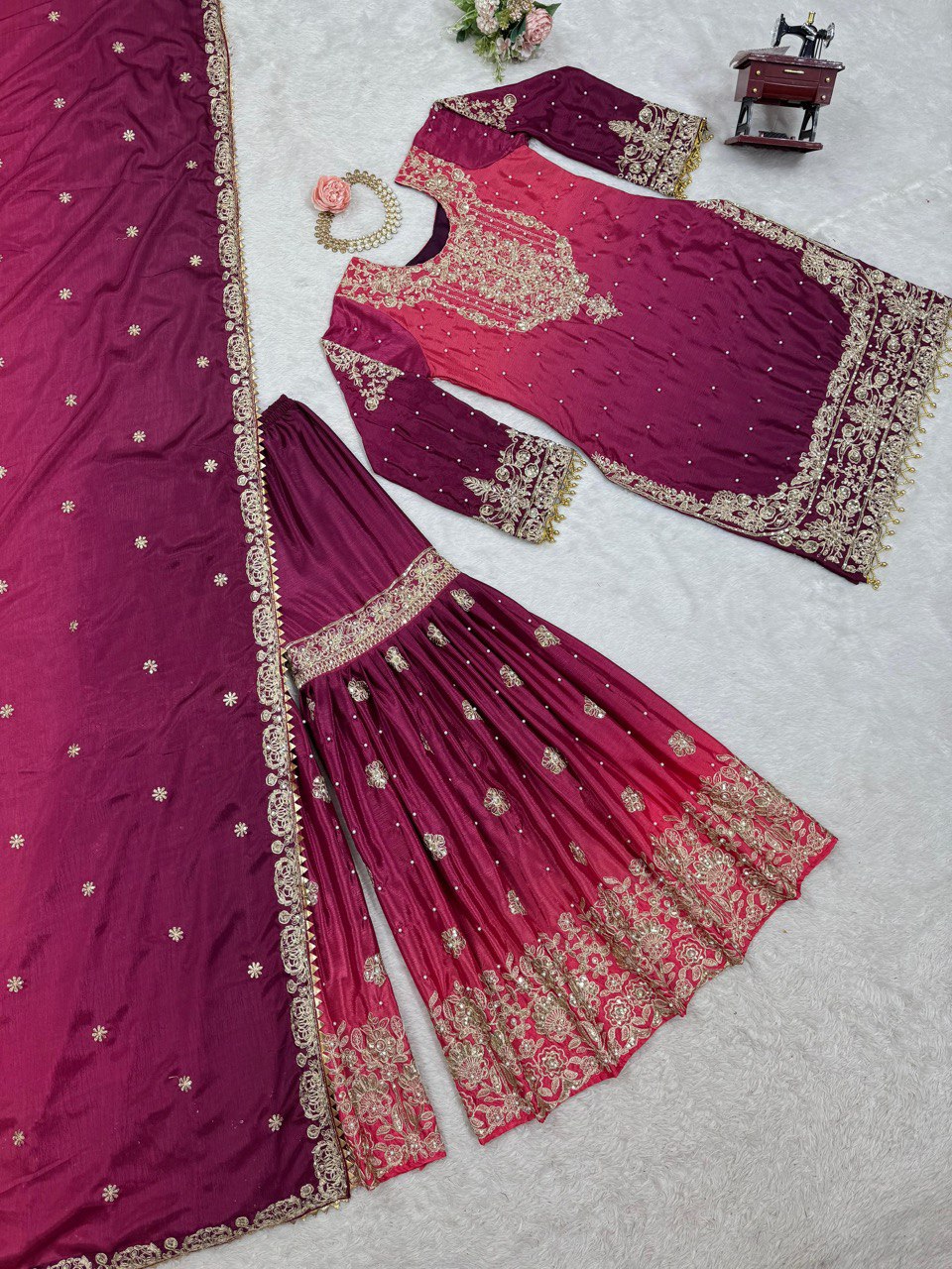 Designer Heavy Chinon Sharara Suit with Pearl & Sequins Work – Trending Wedding & Party Wear