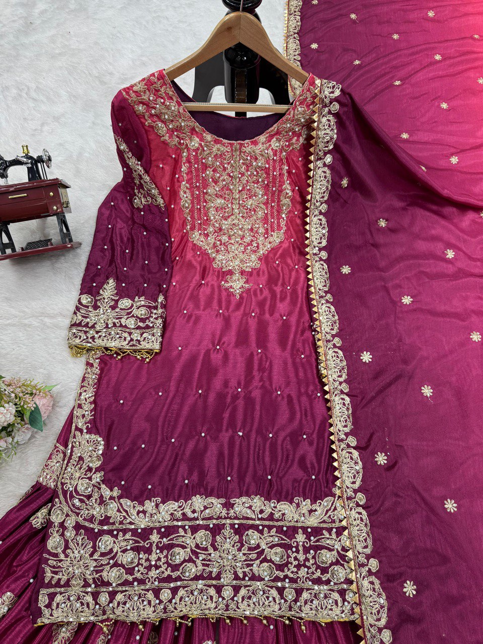 Designer Heavy Chinon Sharara Suit with Pearl & Sequins Work – Trending Wedding & Party Wear