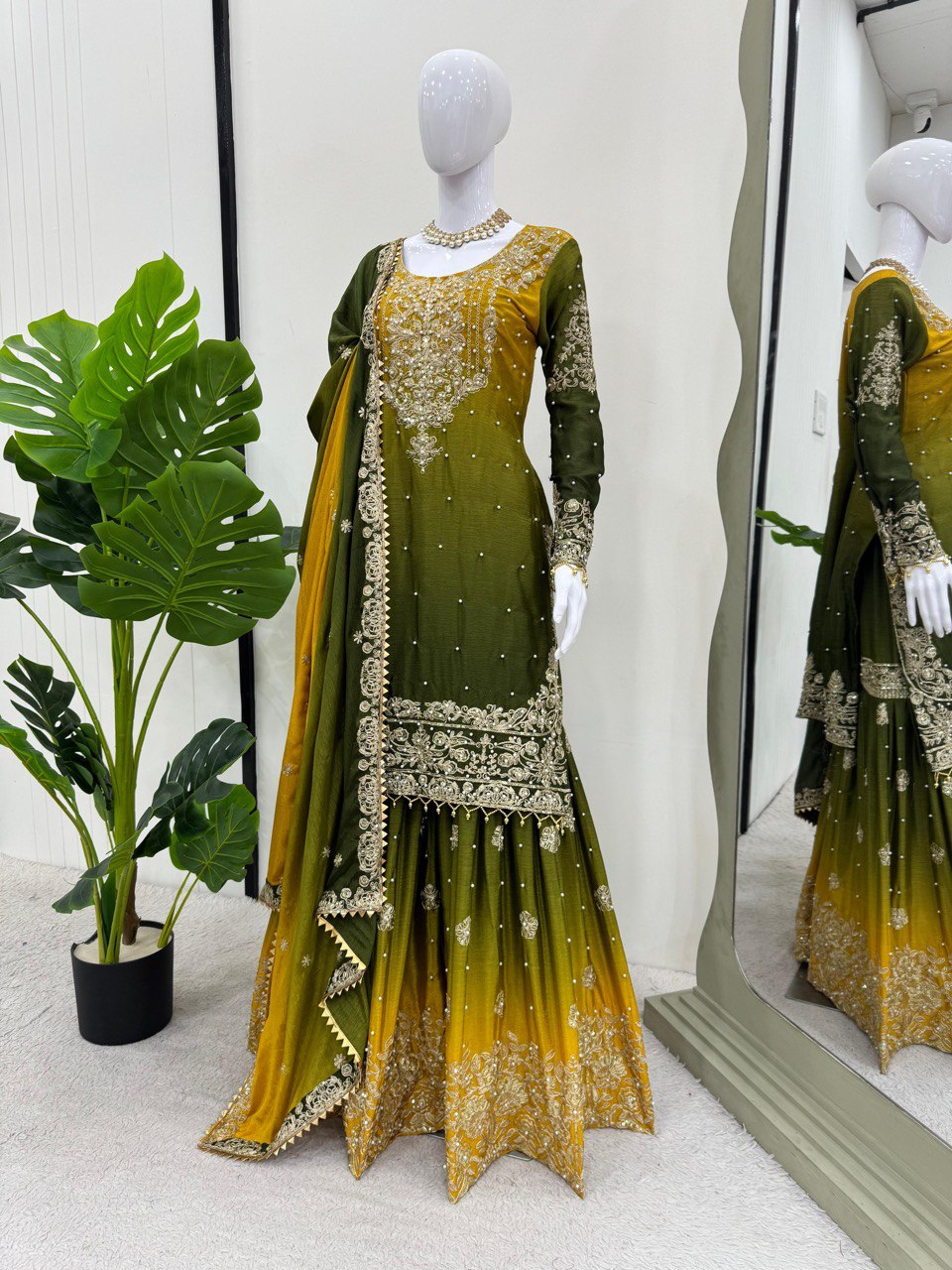 Designer Heavy Chinon Sharara Suit with Pearl & Sequins Work – Trending Wedding & Party Wear