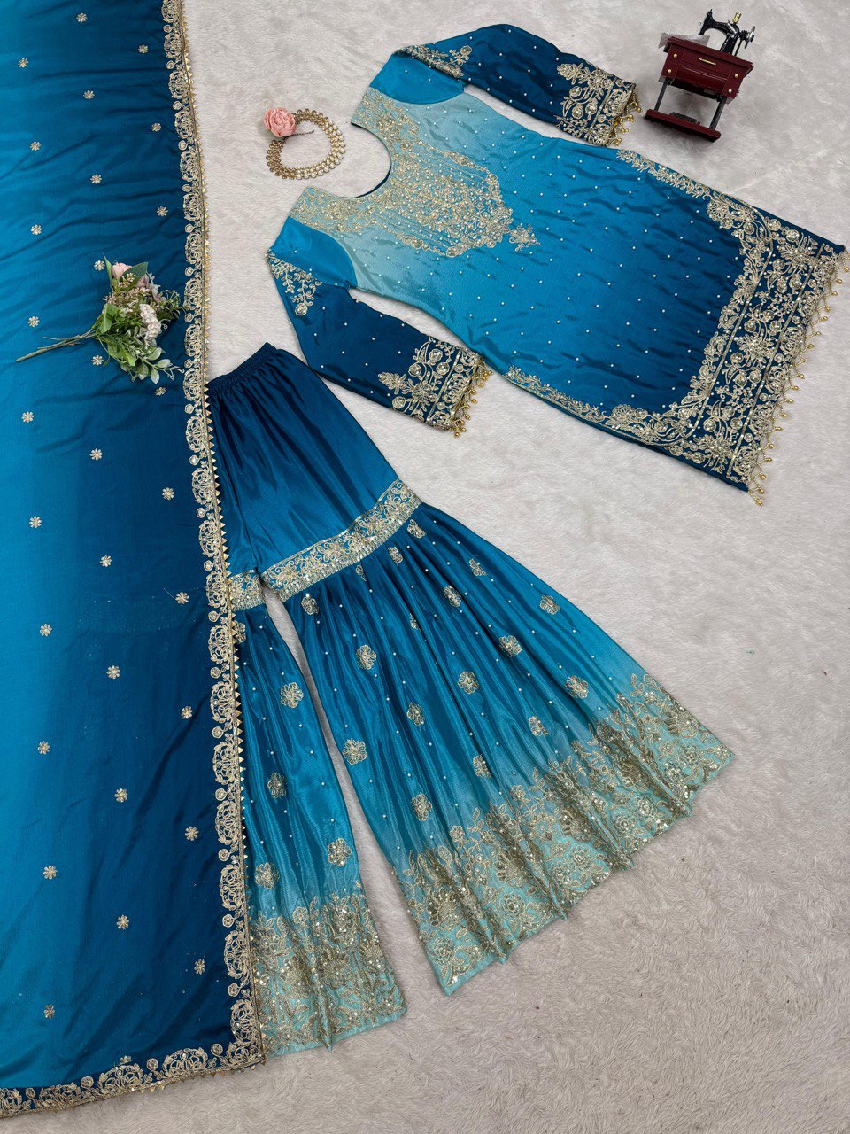 Designer Heavy Chinon Sharara Suit with Pearl & Sequins Work – Trending Wedding & Party Wear