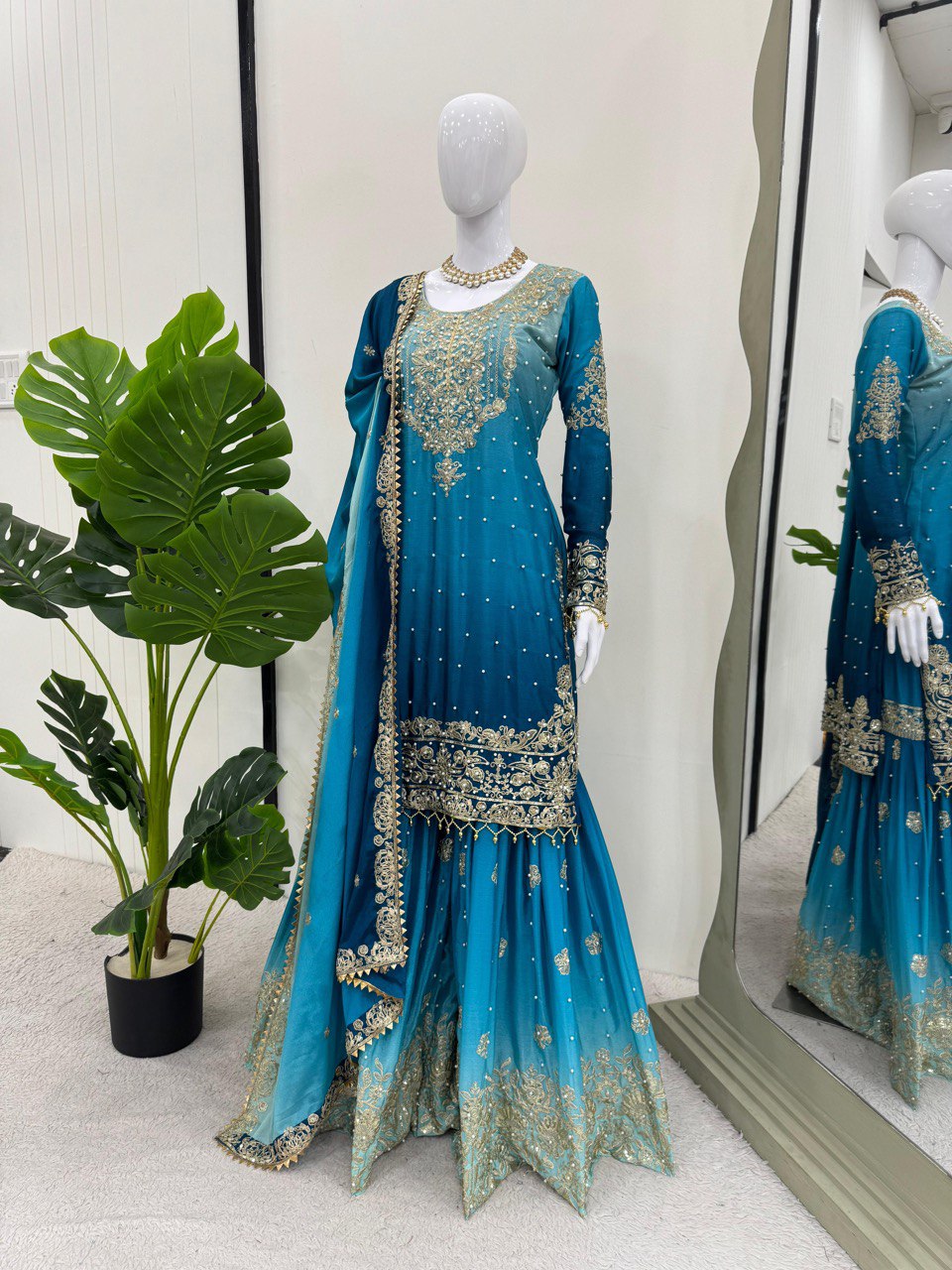 Designer Heavy Chinon Sharara Suit with Pearl & Sequins Work – Trending Wedding & Party Wear