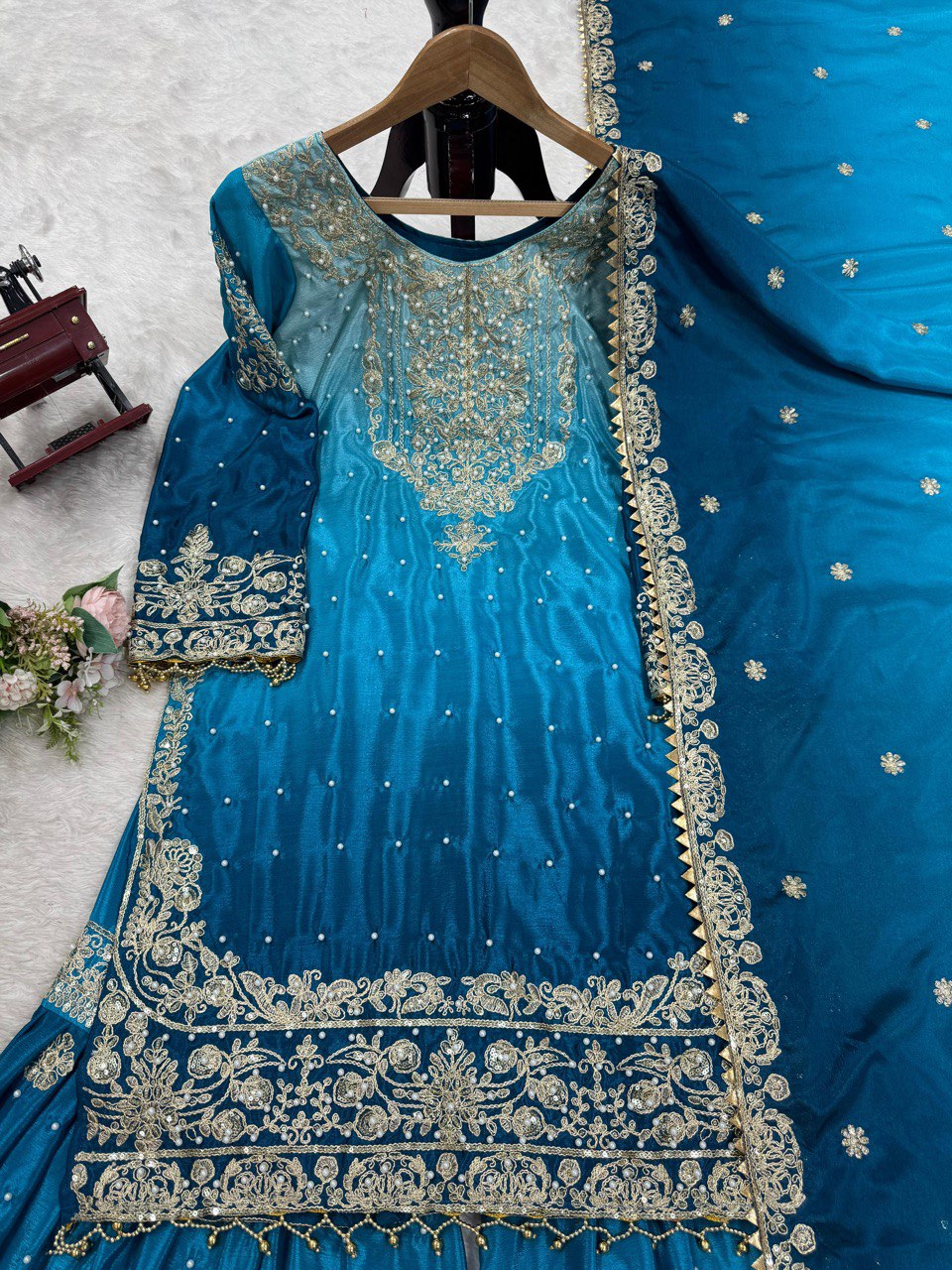 Designer Heavy Chinon Sharara Suit with Pearl & Sequins Work – Trending Wedding & Party Wear