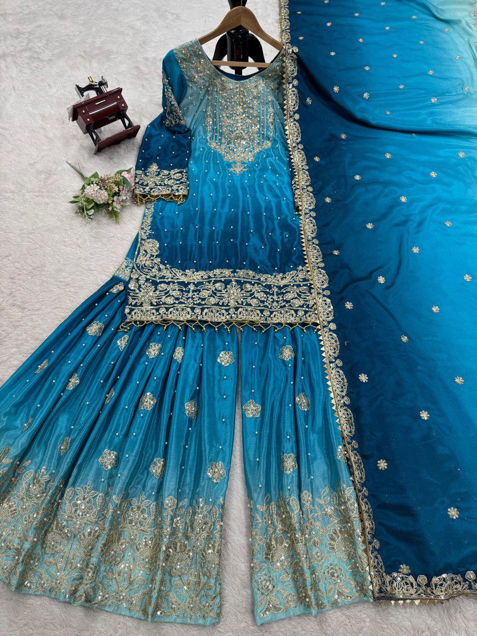 Designer Heavy Chinon Sharara Suit with Pearl & Sequins Work – Trending Wedding & Party Wear