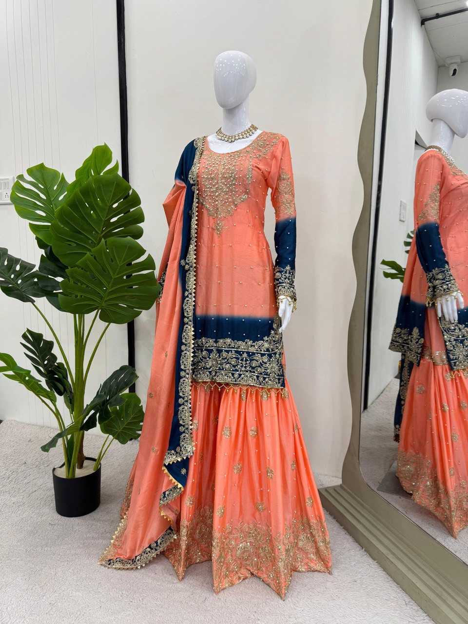 Designer Heavy Chinon Sharara Suit with Pearl & Sequins Work – Trending Wedding & Party Wear