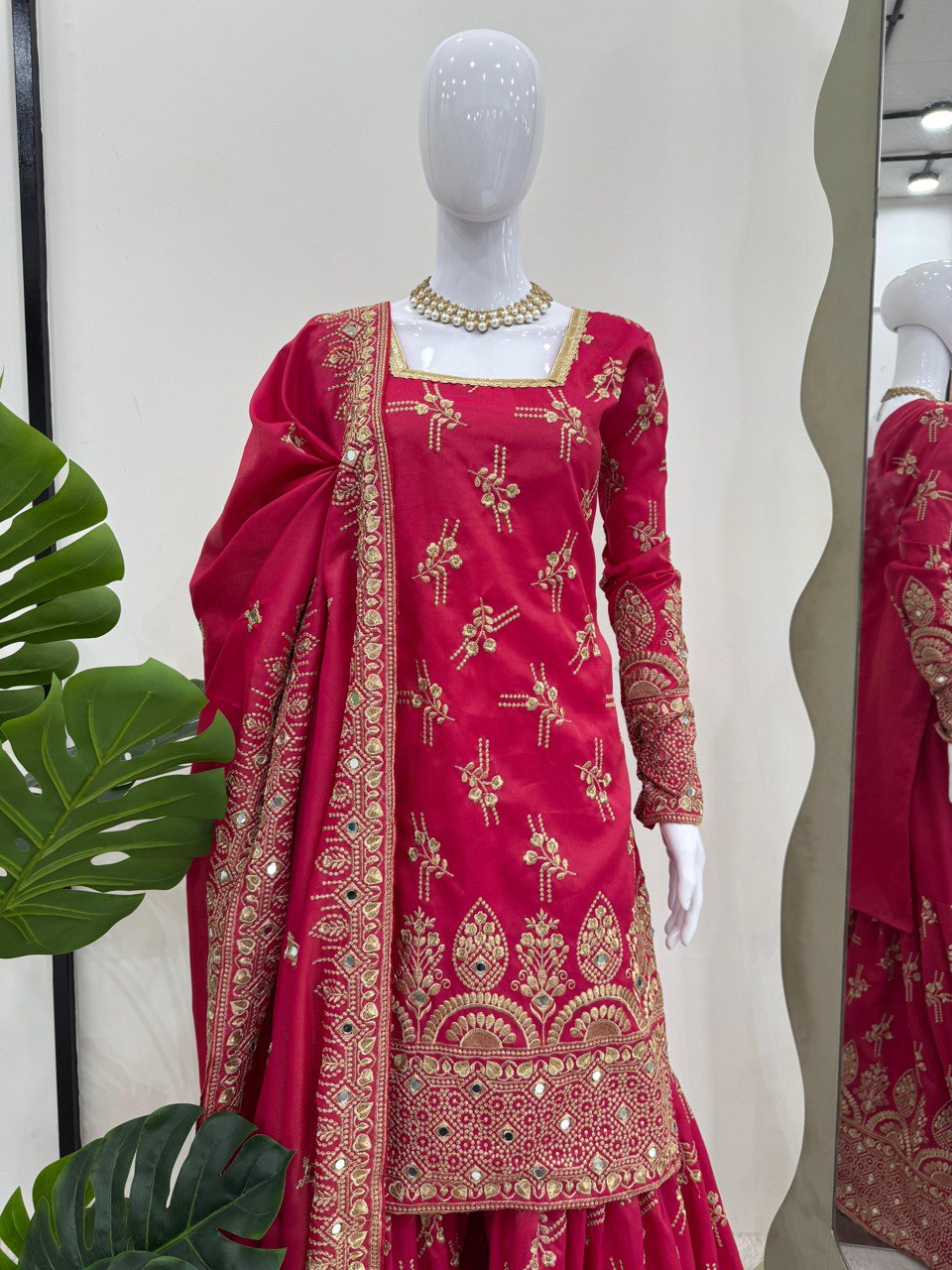 Latest Designer Simmer Silk Sharara Suit with Real Mirror Work 2025