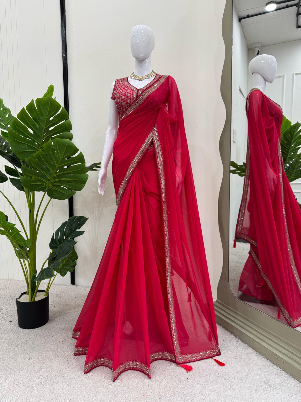 Elegant Soft Net Wine colour  Saree with Sequins Work – Stunning Party Wear