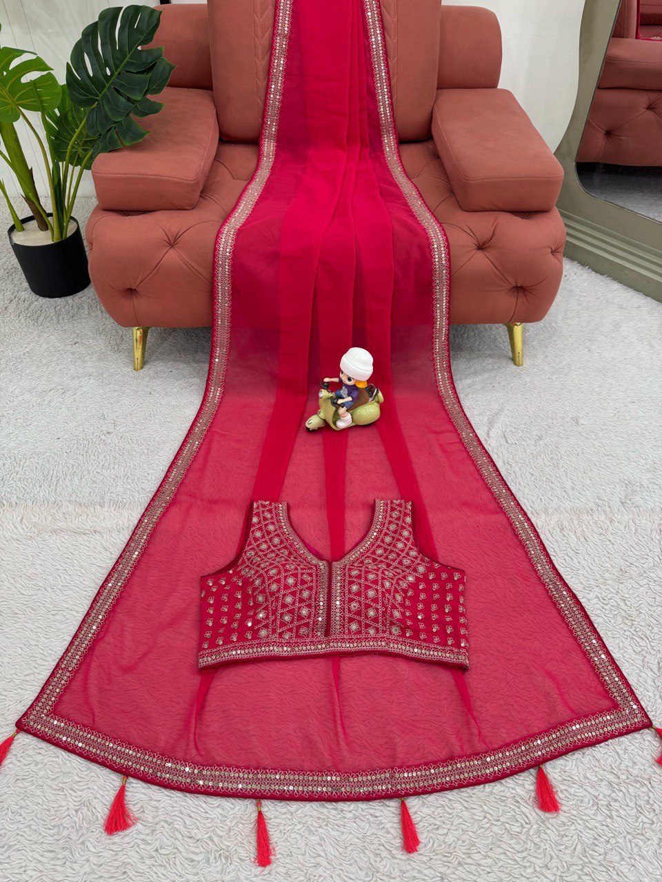 Elegant Soft Net Wine colour  Saree with Sequins Work – Stunning Party Wear