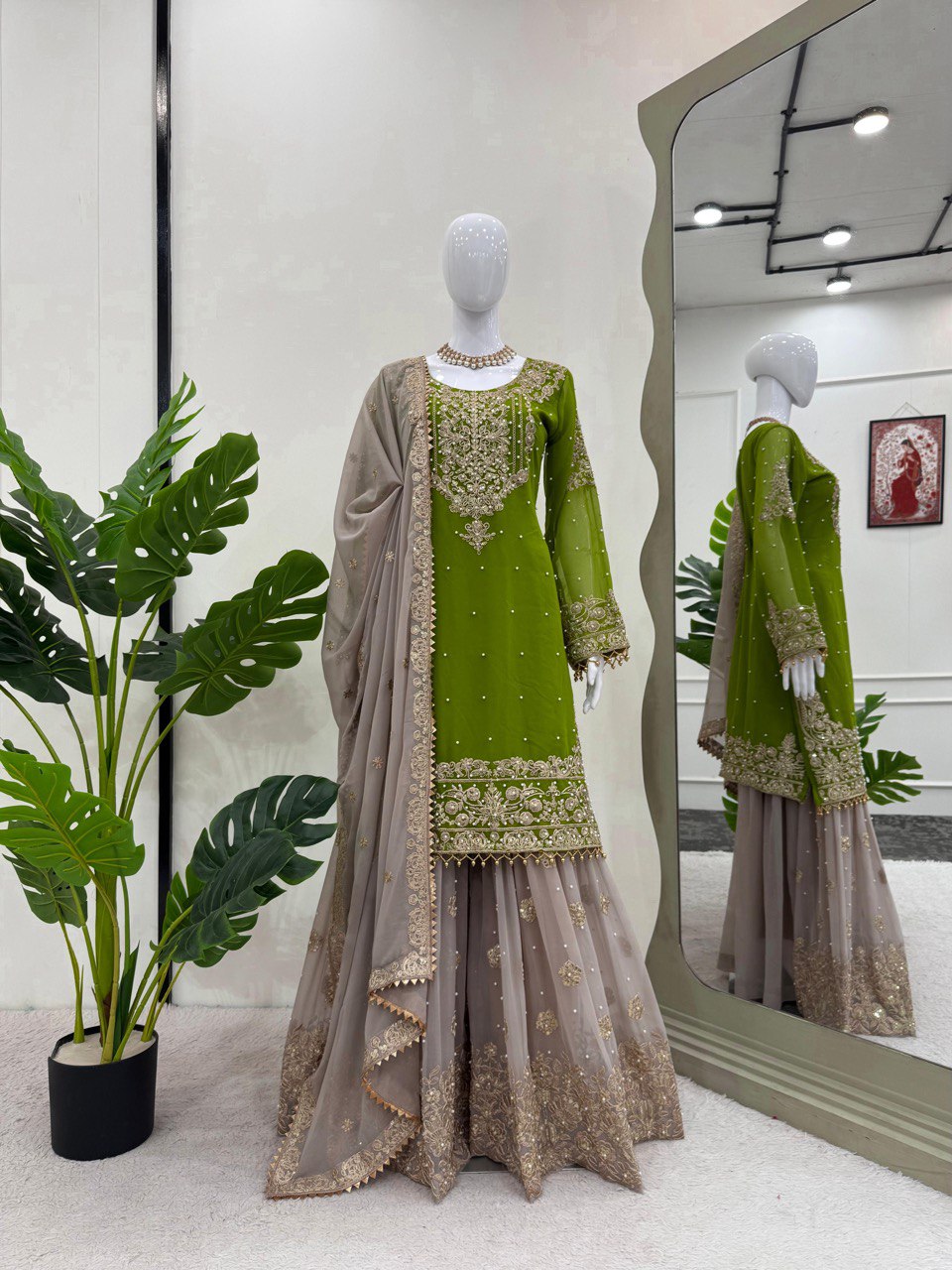 Designer Heavy Chinon Sharara Suit with Pearl & Sequins Work – Trending Wedding & Party Wear