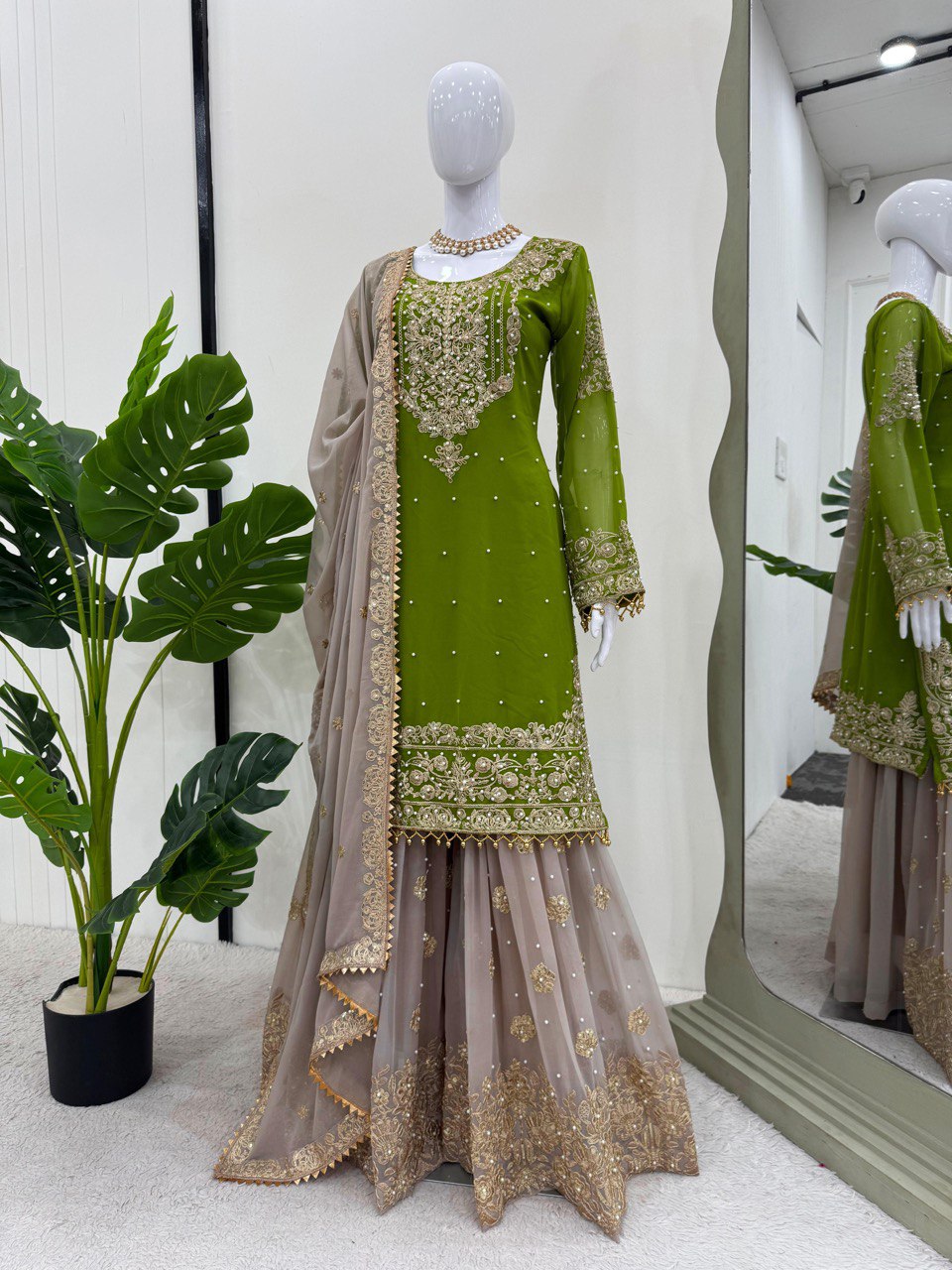 Designer Heavy Chinon Sharara Suit with Pearl & Sequins Work – Trending Wedding & Party Wear