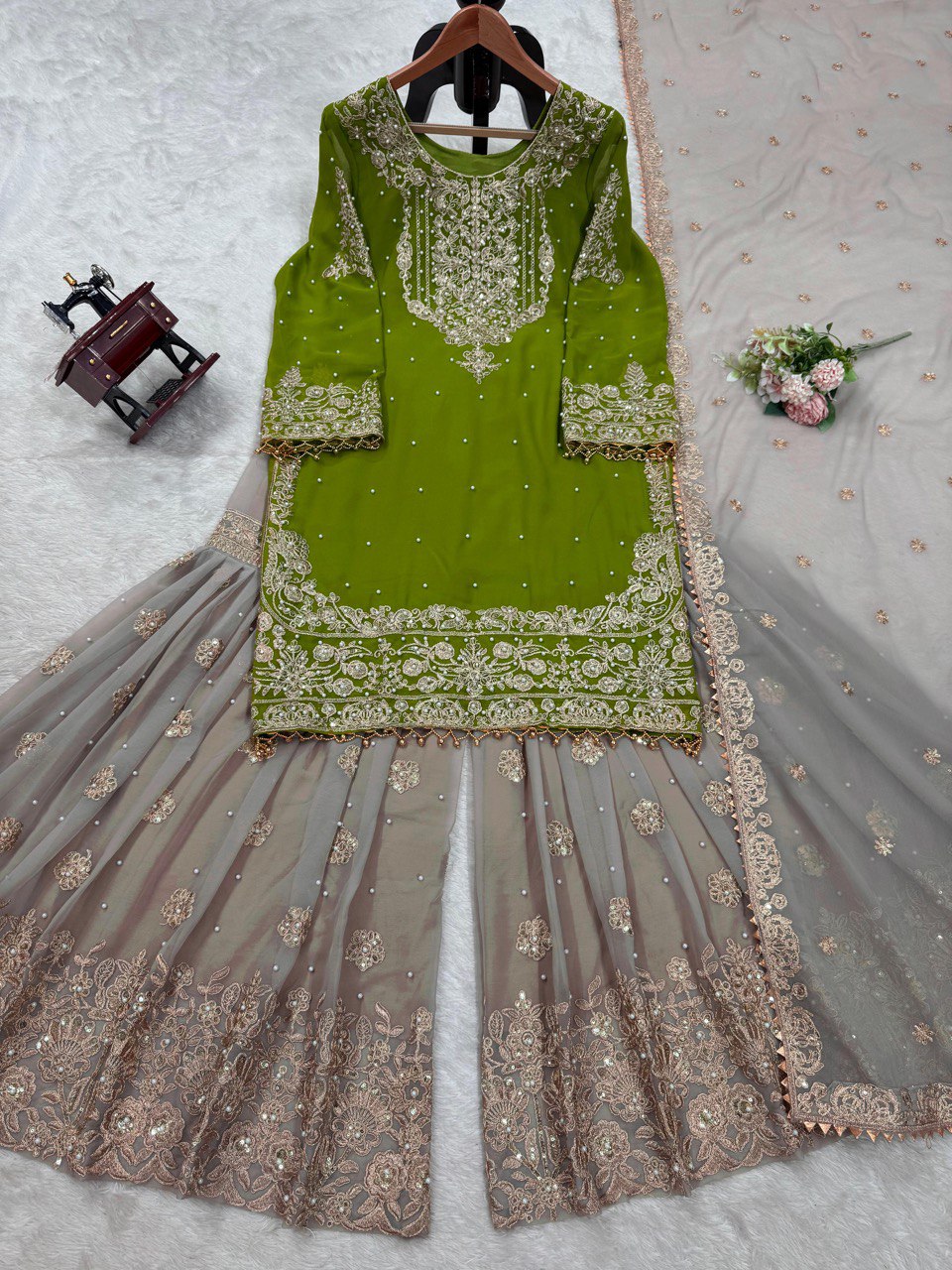 Designer Heavy Chinon Sharara Suit with Pearl & Sequins Work – Trending Wedding & Party Wear