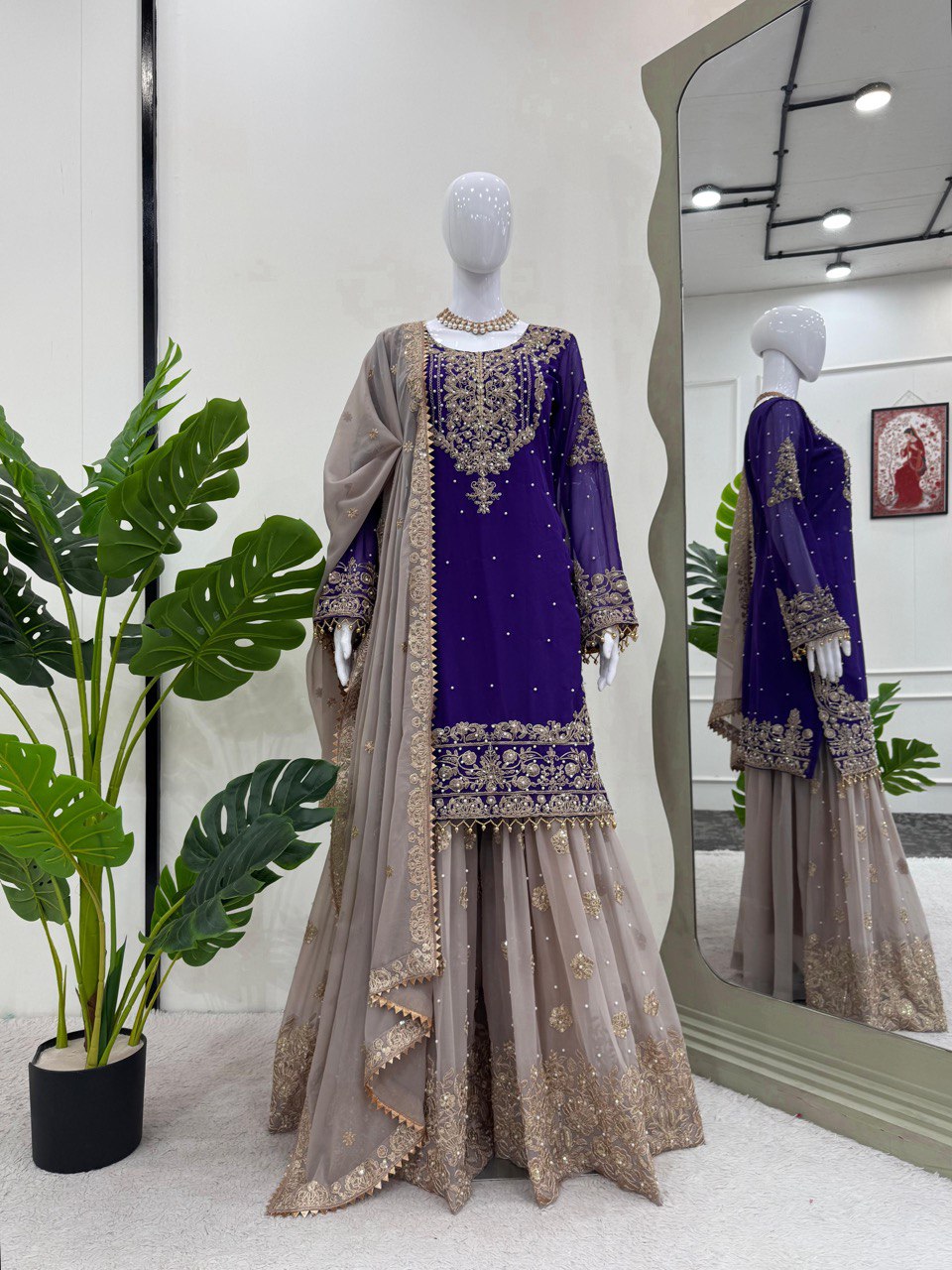 Designer Heavy Chinon Sharara Suit with Pearl & Sequins Work – Trending Wedding & Party Wear