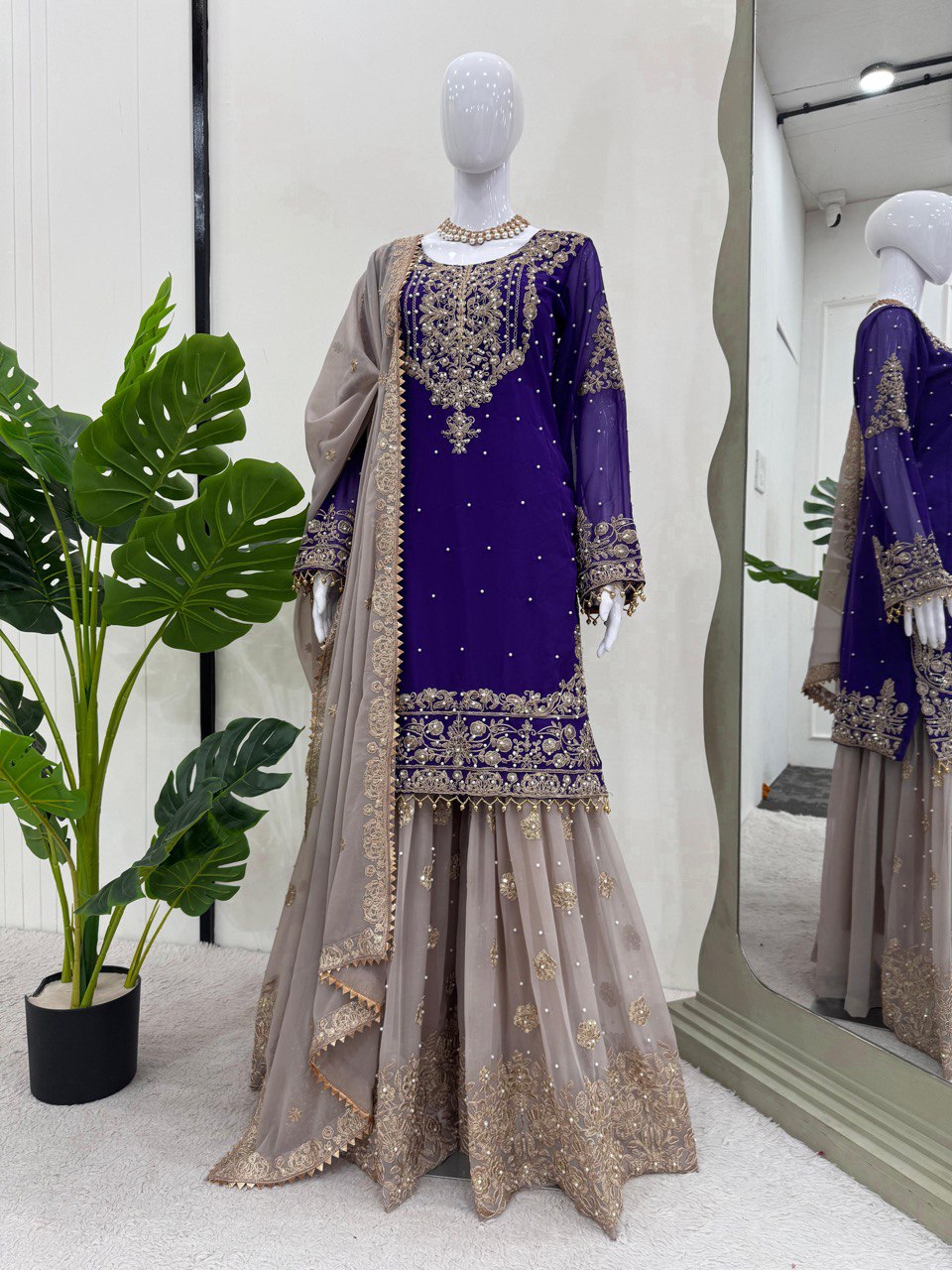 Designer Heavy Chinon Sharara Suit with Pearl & Sequins Work – Trending Wedding & Party Wear