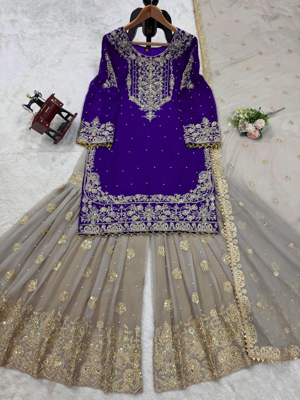 Designer Heavy Chinon Sharara Suit with Pearl & Sequins Work – Trending Wedding & Party Wear