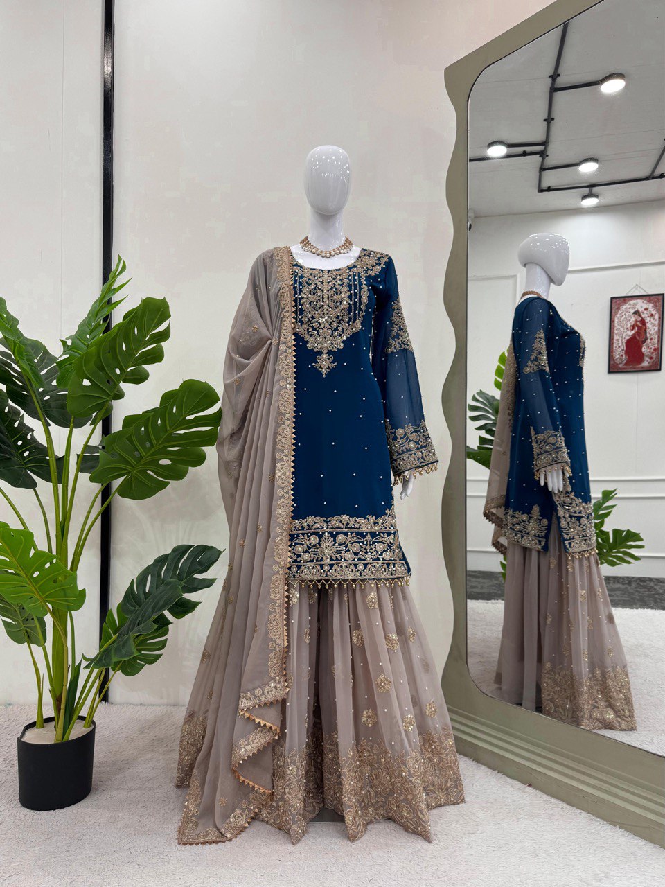 Designer Heavy Chinon Sharara Suit with Pearl & Sequins Work – Trending Wedding & Party Wear