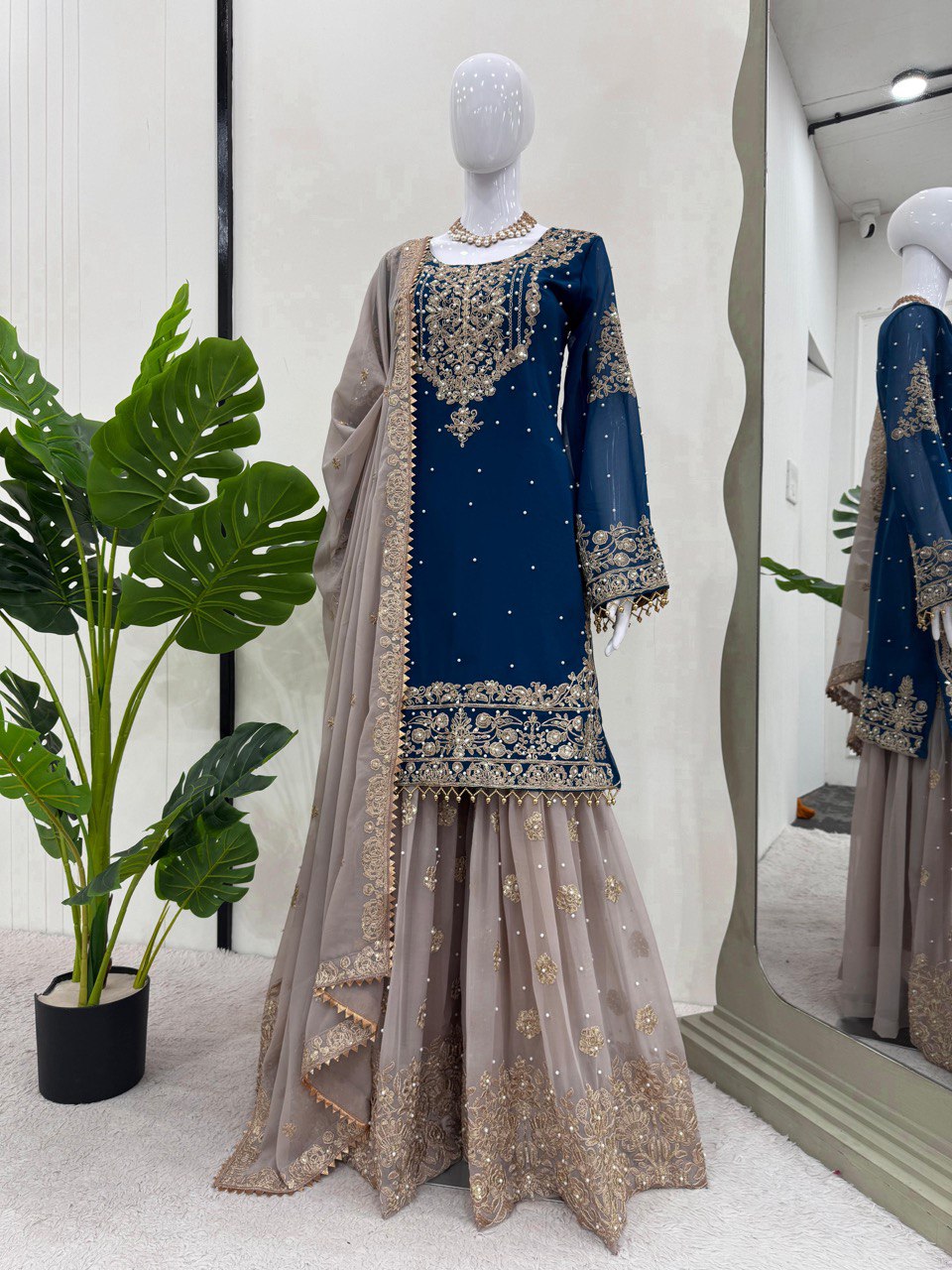 Designer Heavy Chinon Sharara Suit with Pearl & Sequins Work – Trending Wedding & Party Wear