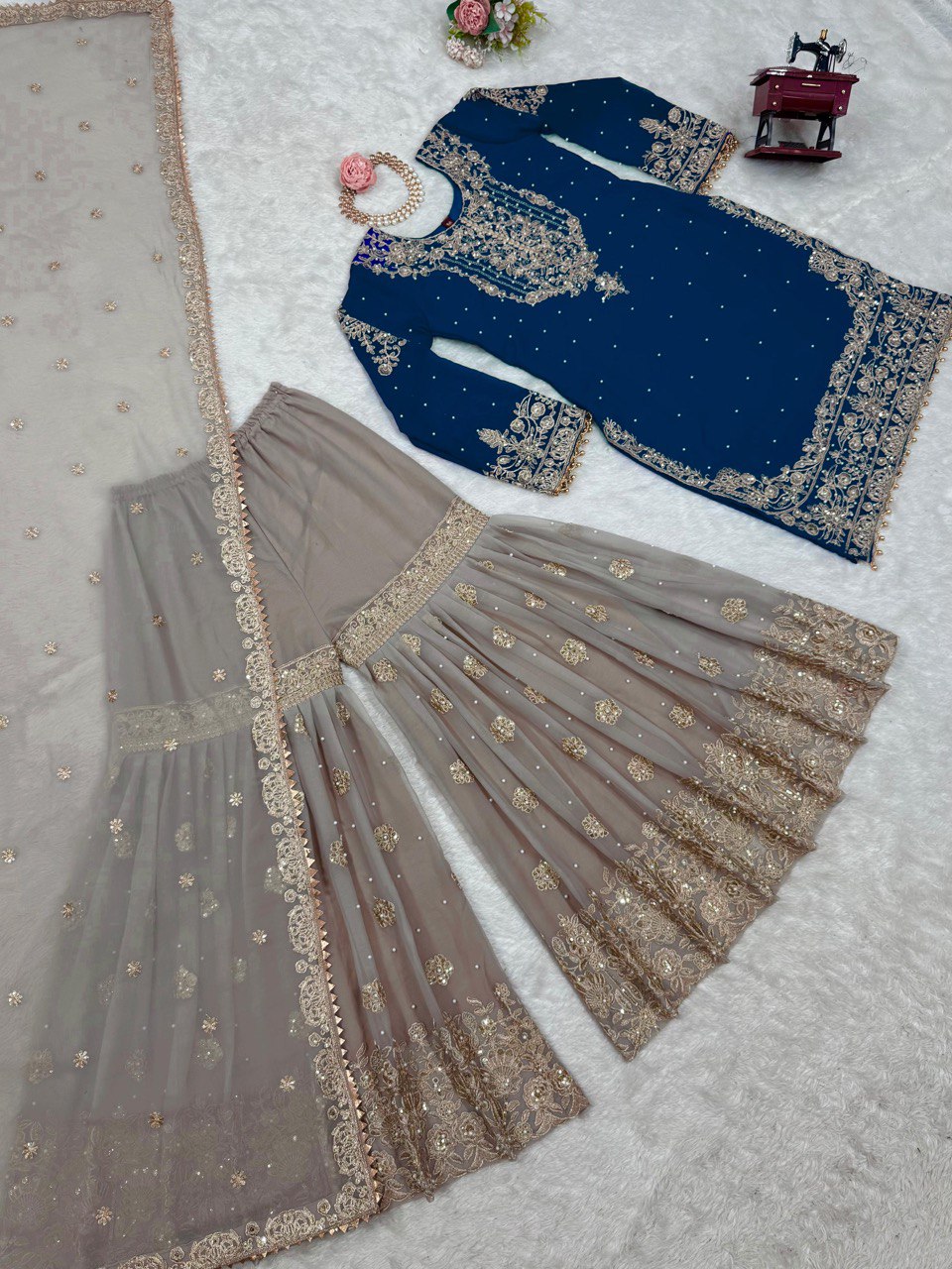 Designer Heavy Chinon Sharara Suit with Pearl & Sequins Work – Trending Wedding & Party Wear