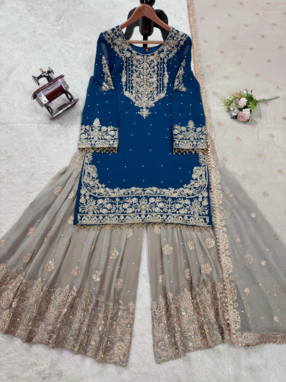 Designer Heavy Chinon Sharara Suit with Pearl & Sequins Work – Trending Wedding & Party Wear