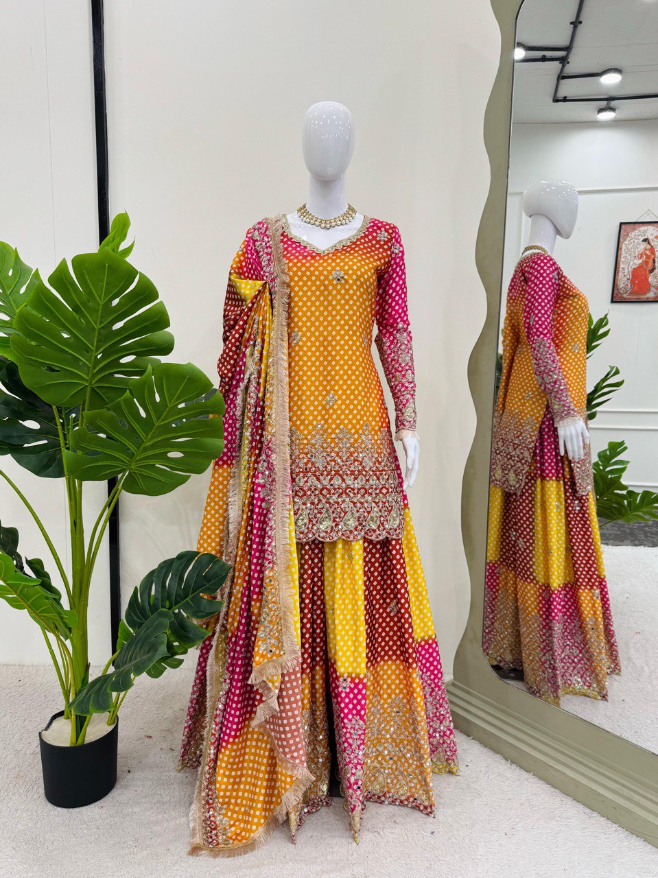 Latest Designer Chinon Silk Plazo Suit 2025