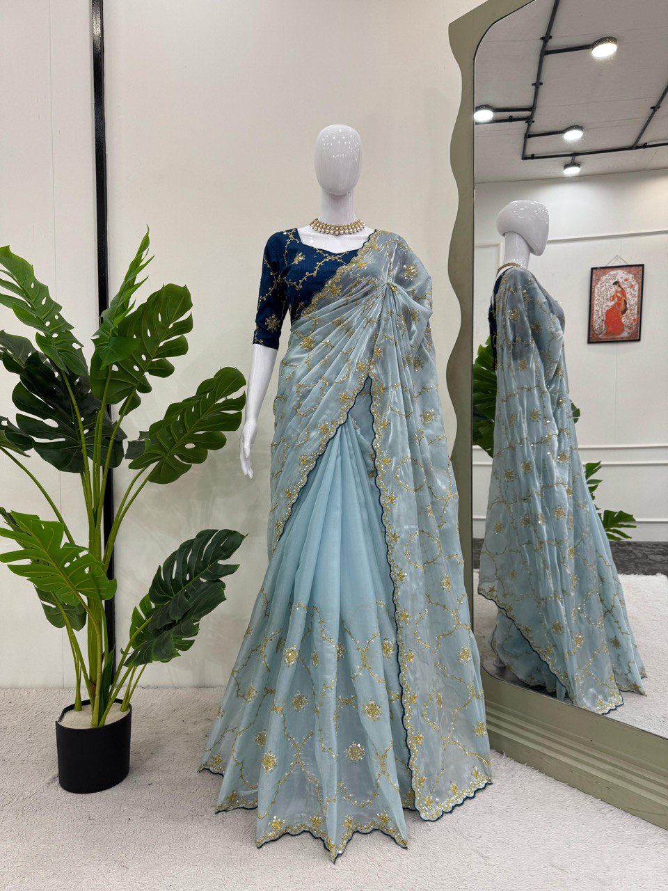 Elegant Soft Net sky blue  colour  Saree with Sequins Work – Stunning Party Wear