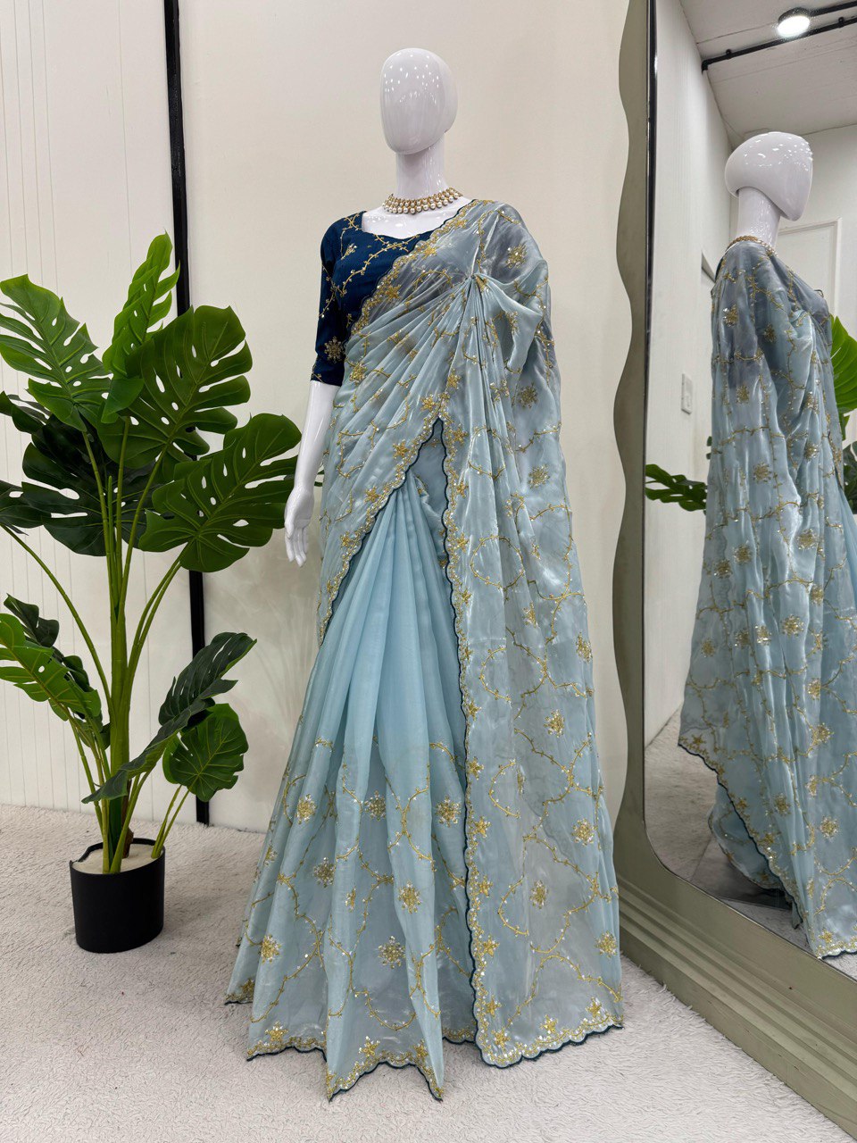 Elegant Soft Net sky blue  colour  Saree with Sequins Work – Stunning Party Wear