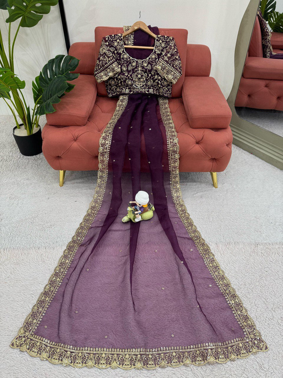 Elegant Soft Net Wine colour  Saree with Sequins Work – Stunning Party Wear