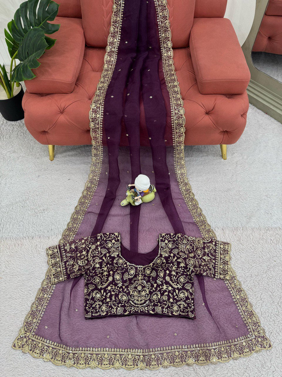 Elegant Soft Net Wine colour  Saree with Sequins Work – Stunning Party Wear