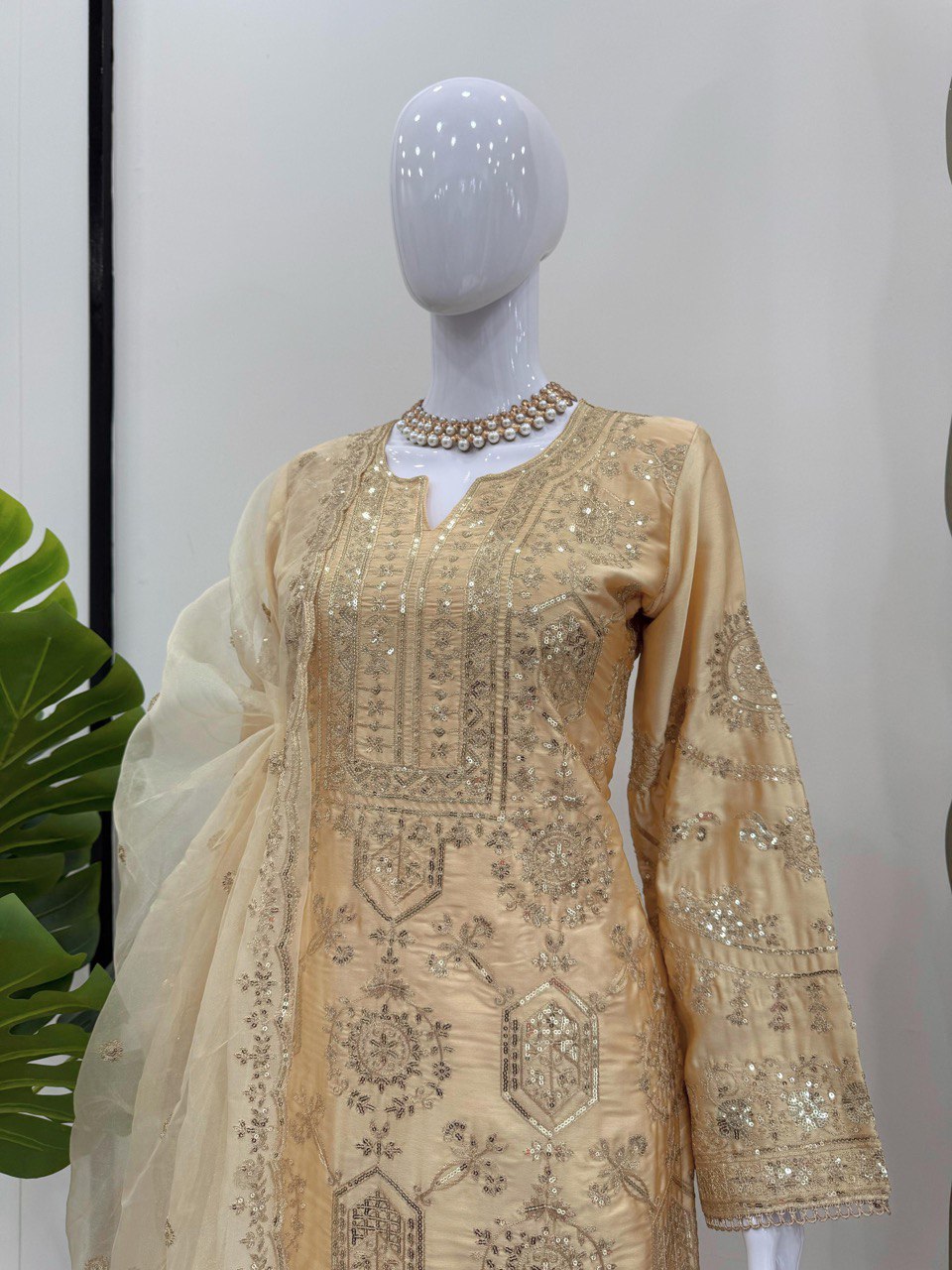 Latest Designer Chinon Silk Plazo Suit 2025