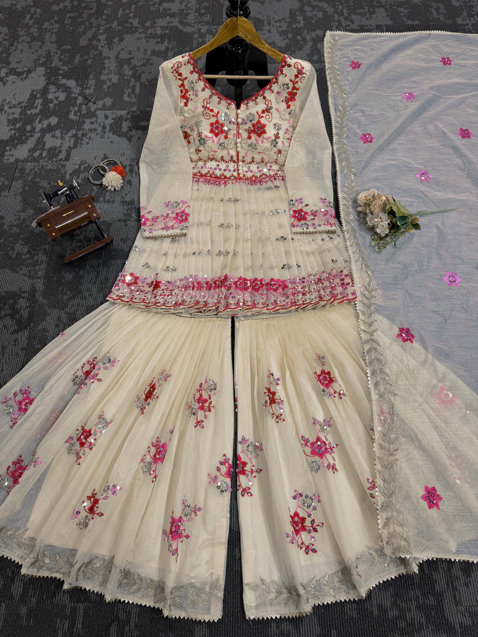 Elegant Chanderi Cotton Sharara Suit with 9MM Sequins Work – Trending Wedding & Festive Wear