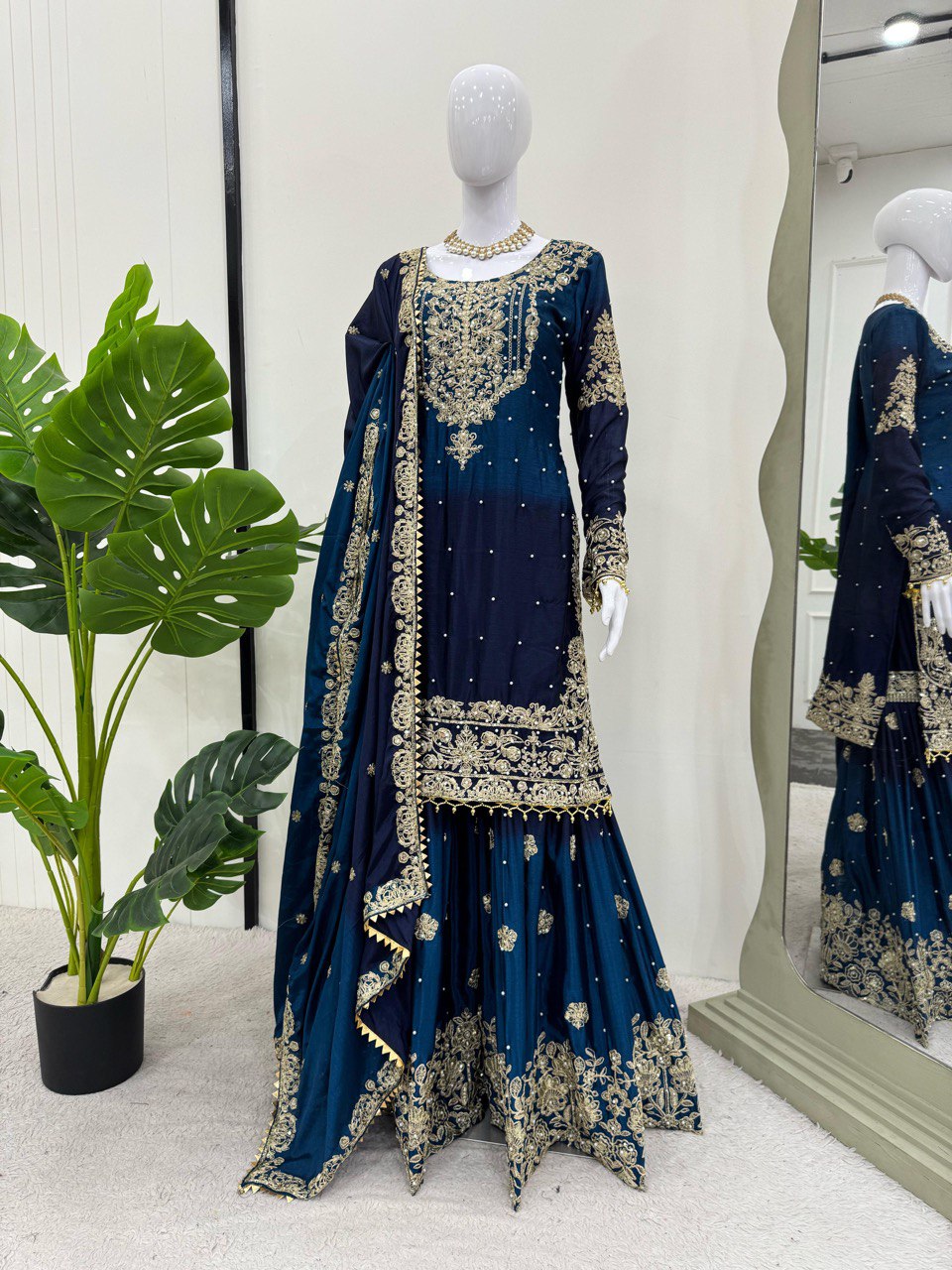 Designer Heavy Chinon Sharara Suit with Pearl & Sequins Work – Trending Wedding & Party Wear