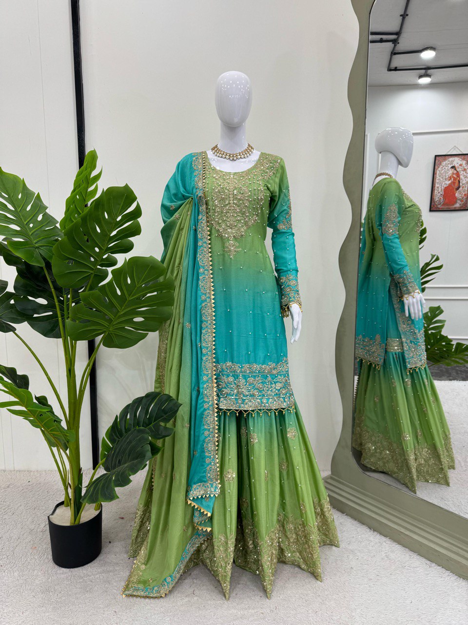 Designer Heavy Chinon Sharara Suit with Pearl & Sequins Work – Trending Wedding & Party Wear