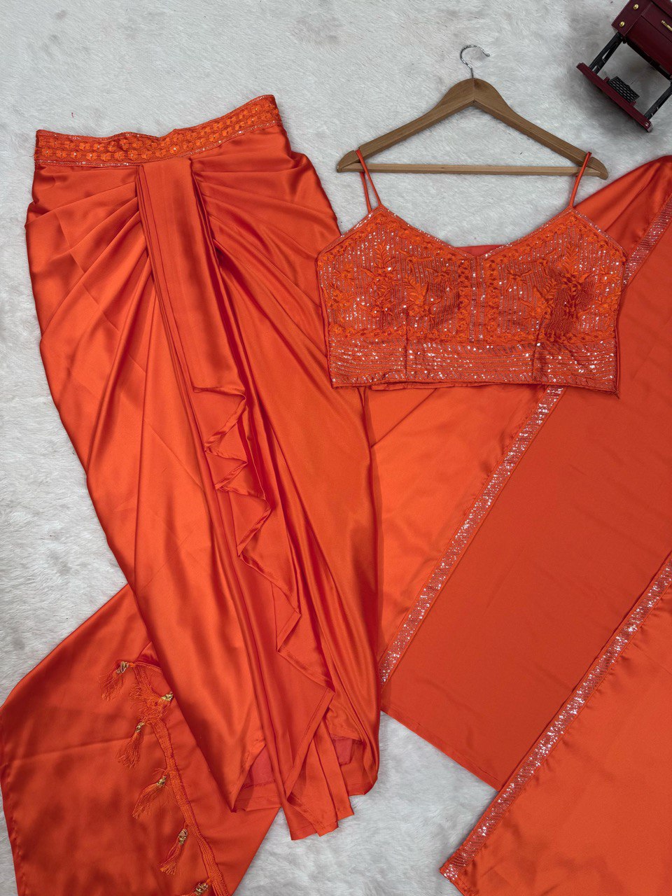 Trendy Satin Silk Dhoti Set with Shrug 2025