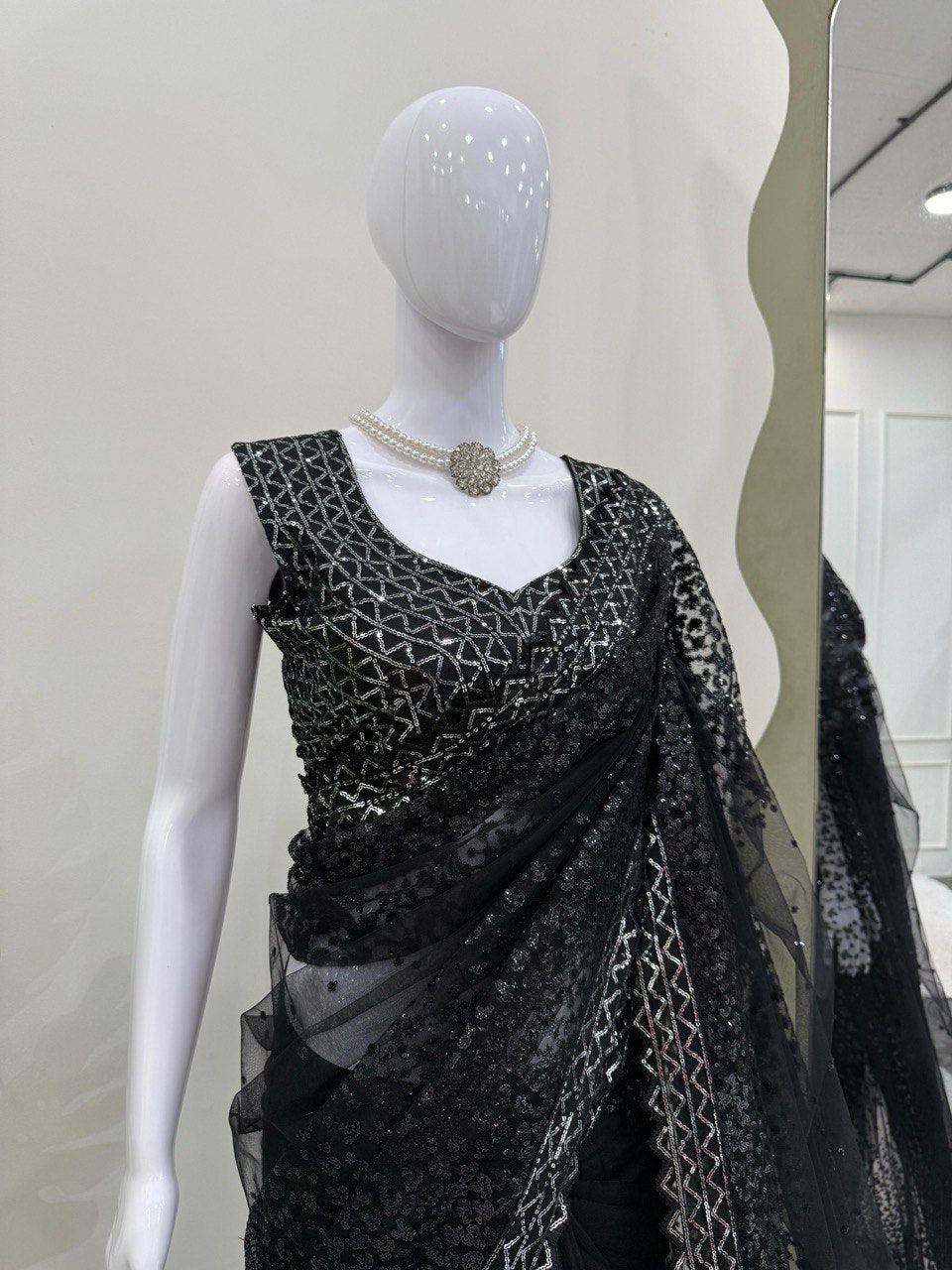 Elegant Soft Net Saree with Sequins Work – Stunning Party Wear