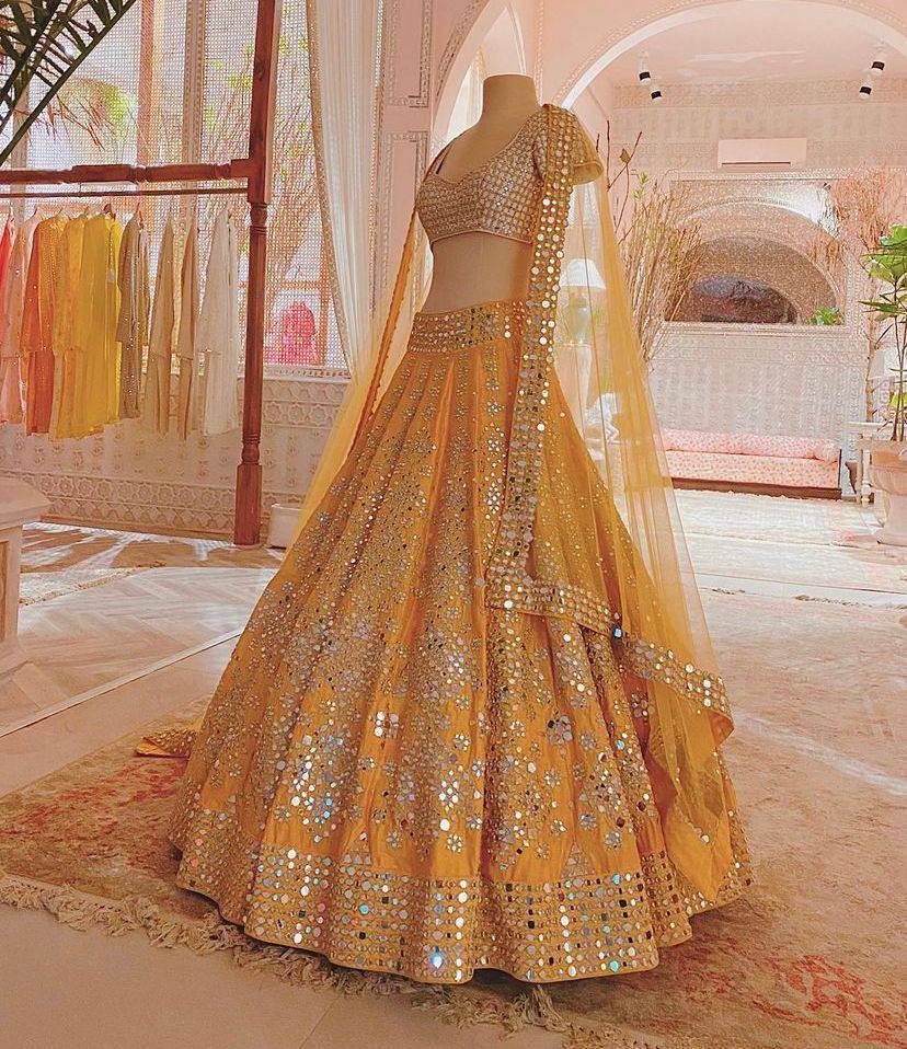 Premium Mono Satin Silk Real Mirror Work Lehenga – 2025 Designer Collection