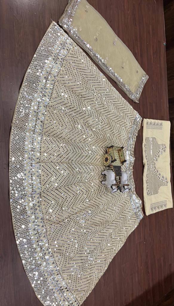 Elegant Mono Satin Silk Sequins &amp; Foil Mirror Work Lehenga – 2025 Designer Collection